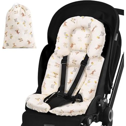 Portable Infant Car Seat Insert, 2-in-1 Breathable Car Seat Head Support with Muslin Cotton Cover, Reversible & Adjustable Baby Car Seat Cushion with a Storage Bag for Stroller, Swing, Bouncer(Animal)