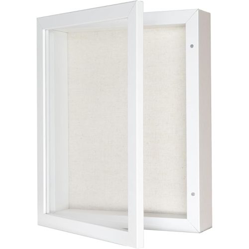 Califortree 8x10 Shadow Box Frame with Linen Back - Sturdy Rustic Memory Display Case of Flower, Pictures, Medals and More, White
