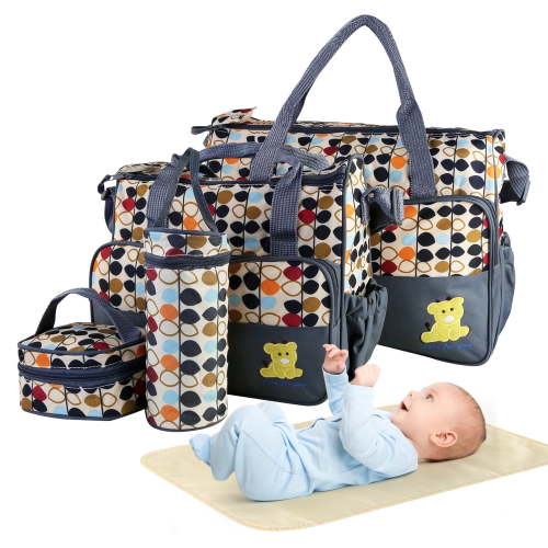 Moclever Baby Diaper Bag Tote Set, 5Pcs Baby Nappy Diaper Bags for Mom and Dad with Nappy Changing Pad Insulated Pockets, Grey