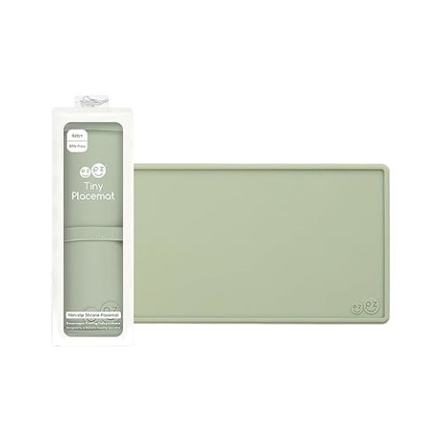 ezpz Tiny Placemat (Sage) - 6 Months+ - Non-Slip, 100% Silicone Placemat for Infants and Toddlers - Fits on Most Highchair Trays - Rolls-Up - Baby Led Weaning Supplies