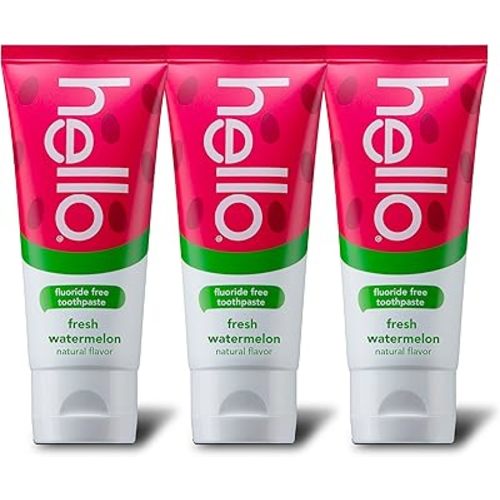 Hello Natural Watermelon Flavor Baby & Kids Fluoride Free Toothpaste, Vegan, SLS Free, Gluten Free, Safe to Swallow for Baby and Toddlers, 4.2 Ounce (Pack of 3)