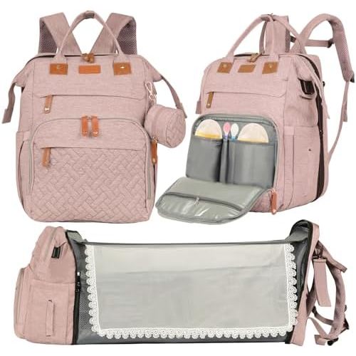 large diaper bag backpack,baby bag with changing station for Boys Girls,Multifunctional Diaper Bag,Mommy Bag With USB Charging Port(Pink)
