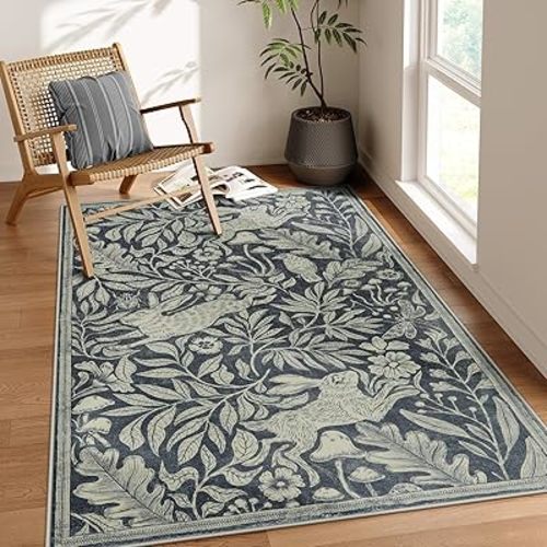 Lahome Forest Rabbit Carpet for Living Room, Soft Washable Area Rug 5x7, Dark Gray Stain Resistant Dining Room Rug