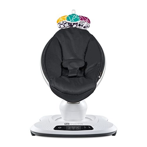 4moms mamaRoo 4 Multi-Motion Baby Swing + Safety Strap Fastener, Bluetooth Baby Swing with 5 Unique Motions, Nylon Fabric, Black