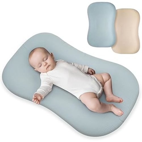 Muslin Baby Lounger Cover for Snuggle Me Organic Lounger/Baby Lounger/Organic Cotton Handmade Cover for Infant/Toddler Lounger/Nursing Pillow(Haze Blue, Wheat)