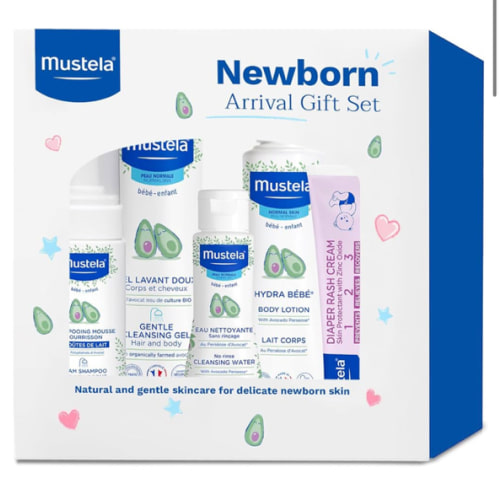 Mustela Newborn Arrival Gift Set - Baby Skincare & Bath Time Essentials - Natural & Plant Based - 5 Items Set