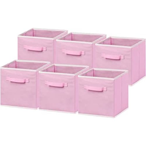 Simple Houseware Foldable Cloth Storage Cube Basket Bins Organizer, Pink (11"H x 10.75"W x 10.75"D) - 6 Pack