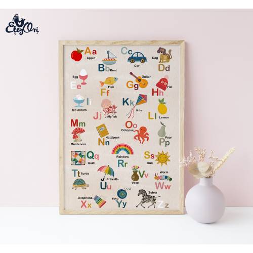 Vintage Style Alphabet Poster, ABC Wall Art, Kids Room Decor, Vintage Style Nursery Wall Art Decor, Baby Shower Gift