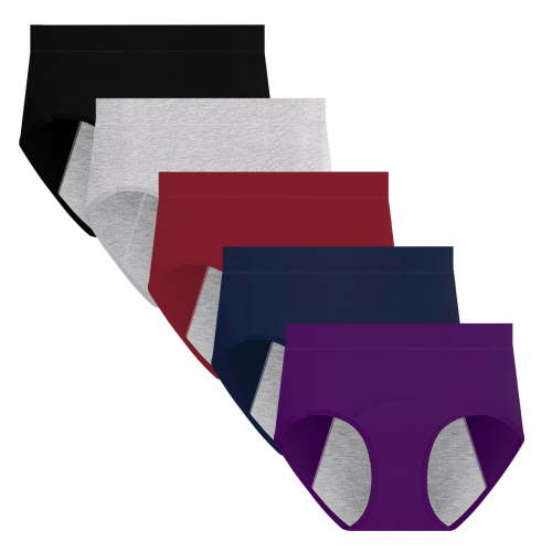 Hbhpov Women's Leakproof Soft Protective Menstrual Panties 5 Pack, Sizes S-3XL