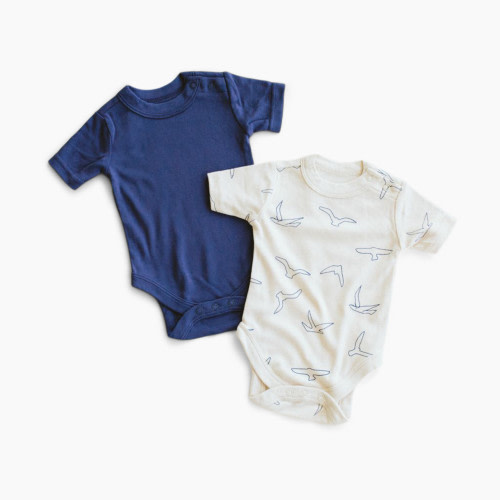 Goumi Kids x Babylist Bamboo & Organic Cotton Short Sleeve Bodysuit (2 Pack) - Indigo + Sparrows, 3-6M