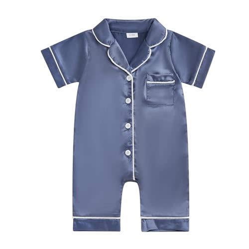 Newborn Baby Boy Girl Silk Pajamas Romper Shorts Sleeve Button Down Satin One Piece Onesie Pjs Infant Sleepwears