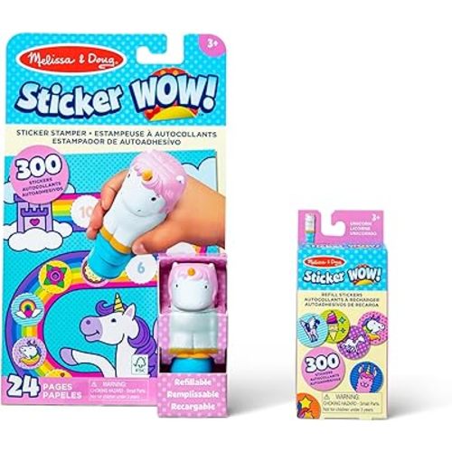 Melissa & Doug Sticker Wow!™ Unicorn Bundle: Sticker Stamper, 24-Page Activity Pad, 600 Total Stickers, Arts and Crafts Fidget Toy Collectible Character