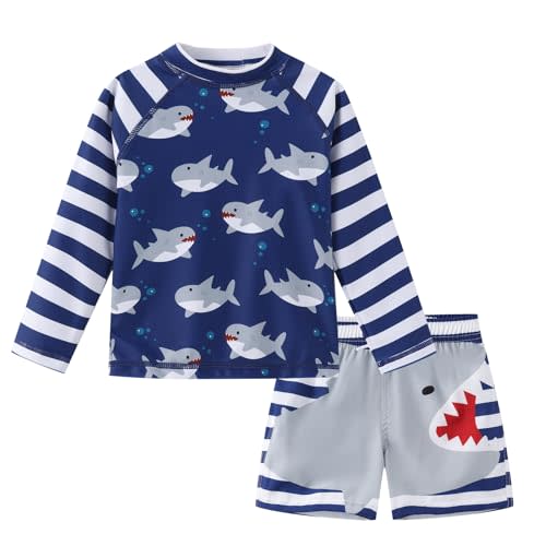 Toddlers and Baby Boys Rash Guard Swim Set for Boys Long Sleeve Bathing Suits with Swim Trunks Two Piece Swimwear