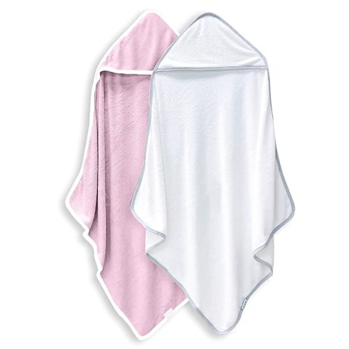 2 Pack Baby Bath Towel - Rayon Made from Bamboo, Ultra Soft Hooded Towels for Babies,Toddler,Infant - Newborn Essential -Perfect Baby Registry Gifts for Boy Girl - Pink and White - White and Pink - 30x30 Inch (Pack of 2)