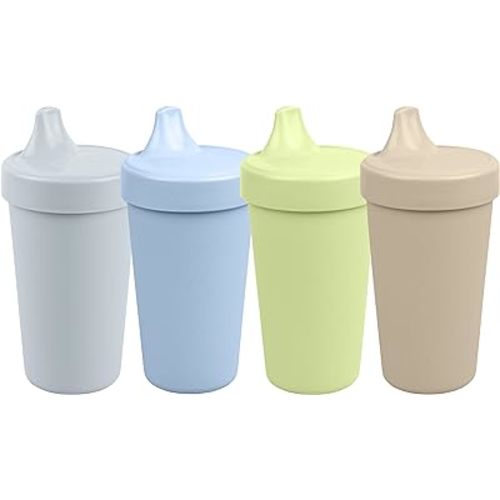 Re-Play Made in USA 10 Oz. Sippy Cups for Toddlers, Pack of 4 - Reusable Spill Proof Cups for Kids, Dishwasher/Microwave Safe - Hard Spout Sippy Cups for Toddlers 3.13" x 6.25", Meadow