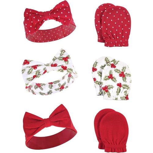 Hudson Baby Baby Girls' Cotton Headband and Scratch Mitten Set