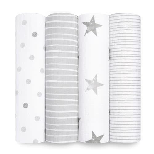 aden + anais Essentials Muslin Swaddle Blankets for Baby Girls and Boys, Newborn Receiving Blanket for Swaddling, 100% Cotton Baby Swaddle Wrap, 4 Pack, Dusty