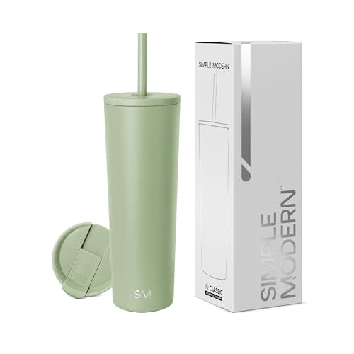 Simple Modern Insulated Tumbler with Lid and Straw | Iced Coffee Cup Reusable Stainless Steel Water Bottle Travel Mug | Gifts for Women Men Her Him | Classic Collection | 28oz | Meadow Mist