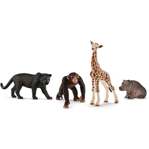 Schleich Wild Life - 4 PC Safari Animals Figurines Set with Lion, Zebra, Monkey and Elephant Toys - Realistic African Animal Figures Playset for Boys and Girls - Educational Toys for Kids Ages 3+