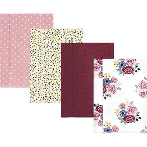 Hudson Baby Unisex Baby Cotton Flannel Burp Cloths, Blush Navy Floral 4-Pack, One Size