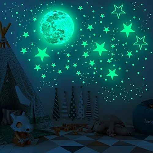 Glow in The Dark Stars Wall Stickers,Glowing Stars for Ceiling and Wall Decals,435 Pcs,Ceiling Stars Glow in The Dark,Perfect for Kids Bedding Room,Play Room,Living Room,Wall Decorations,Baby Room Decor,Best Birthday Gift(Green)