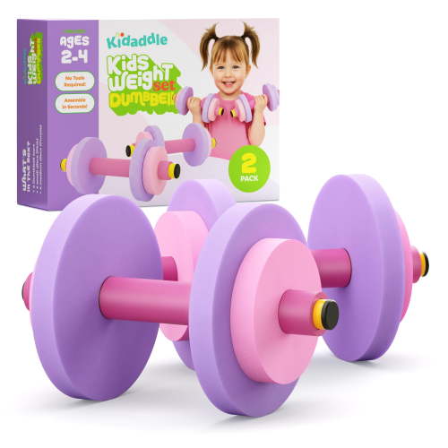 Modern Innovations Kids Weight Set (2 Pack) Toy Dumbbells, Baby Dumbbell Workout Weights, Fun Fitness and Exercise Equipment for Toddlers (Pink & Purple)