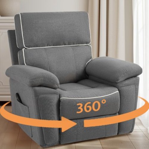 papajet Modern Swivel Rocking Glider Recliner Chair for Adults,Overstuffed Rocker Recliner with Padded Armrests & Backrest, Lazyboy Single Sofa with Side Pockets for Living Room Bedroom, Linen Gray