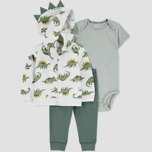 Carter's Just One You® Baby Boys' 3pc French Terry Dinosaur Sweatshirt, Short Sleeve Bodysuit & Pants Set - Green