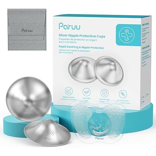 Paruu Silver Silver Nursing Cups | 999 Nipple Shields for Breastfeeding with Silicone Nipple Covers | IBCLC Recommended | Soothe Sore Nipples | Reusable Nipple Protectors for Newborn Moms