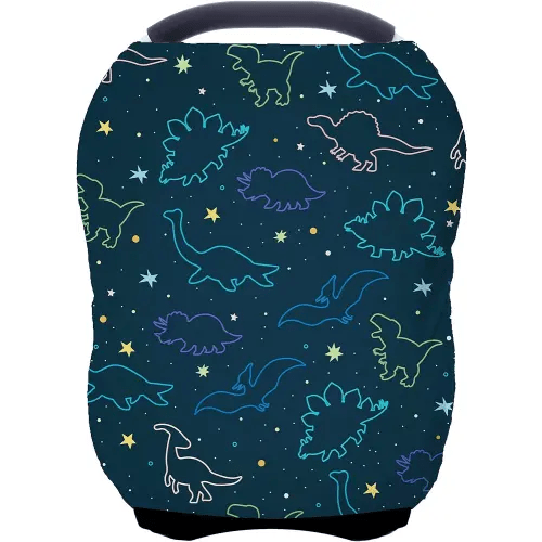 Car Seat Covers Canopy Cover - Multi-use Cover Carseat Canopy, Breathable Breastfeeding Cover, Car Seat Covers for Bbies, Boys & Girls Shower Gifts (Dark Blue Dinosaur)