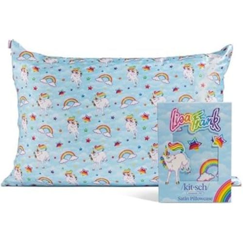 Lisa Frank x Kitsch Satin Pillowcase with Zipper for Hair & Skin - Softer Than Silk Pillow Cases, Smooth Cooling Satin Pillow Case, Wrinkle-Free Pillow Cases Standard Size (19x26) - MarkieTM
