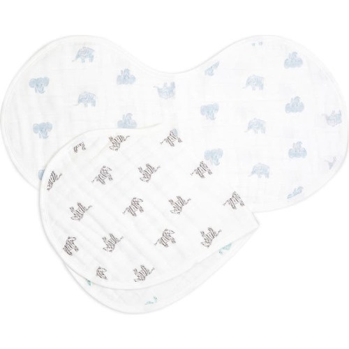 aden + anais 2-Pack Organic Cotton Burpy Bibs, Animal Kingdom