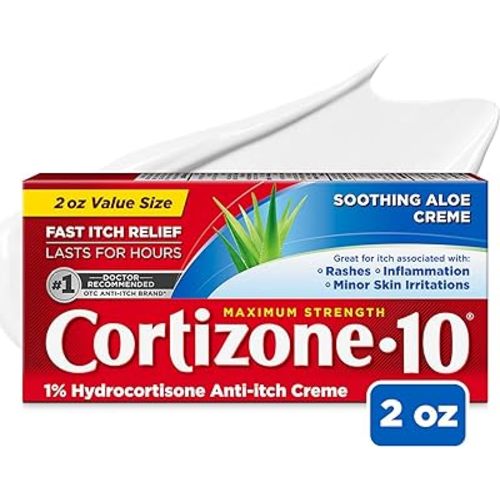 Cortizone 10 Maximum Strength Anti-Itch Cream with Soothing Aloe, 1% Hydrocortisone Creme, 2 oz.