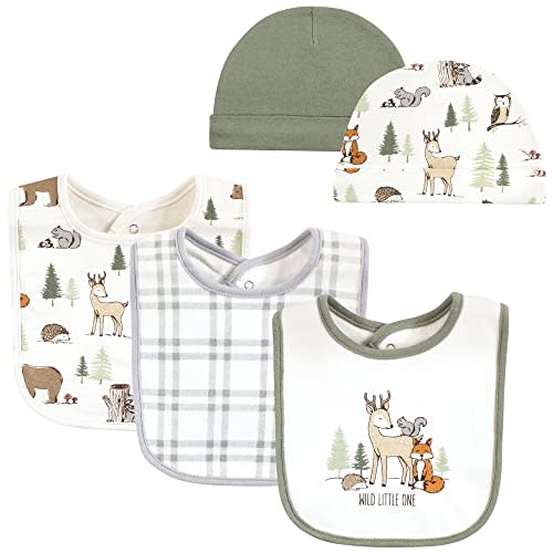 Hudson Baby Unisex BabyCotton Bib and Headband or Caps Set