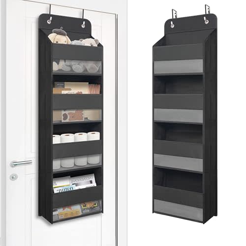 Over Door Hanging Organizer with 4 Large Capacity Pockets, Ideal Storage for Closet, Bathroom, Nursery, Bedroom, Dorm, Toys, Cosmetics, and Baby Essentials, Black