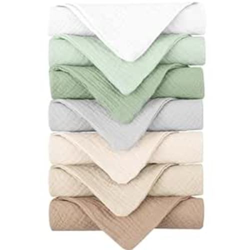 Konssy Baby Muslin Washcloths 7 Pack -100% Cotton Baby Bath Towels, Soft Baby Wash Cloths and Absorbent Burp Cloths for Newborn Kids Girls and Boys, 11x11 inches - Green