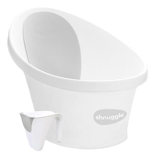 Newborn Bath Essentials Bundle | Baby Bath with Support Bump and Soft Backrest & Rinse Jug | Safe, Gentle, and Stylish Bathtime Set for Babies & Toddlers | White/Grey