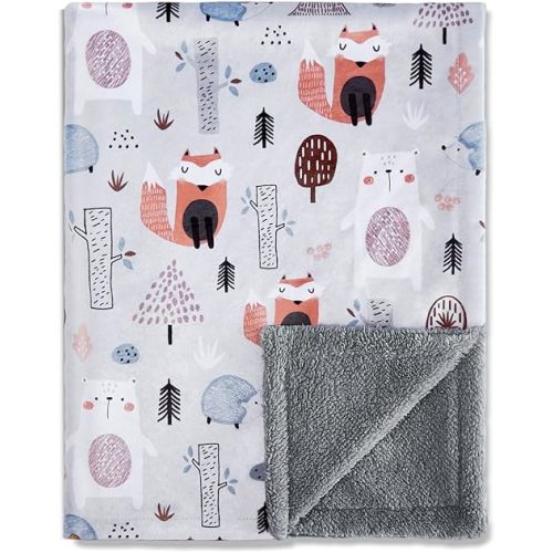 QSTEHEML Baby Blankets for Boys,Super Soft Double Layer Sherpa Blanket Neutral,Baby Gifts Plush Mink Blanket with Furry Binding and Back,Newborn Blankets for Crib(Fox,30 * 40inch)