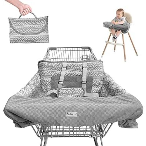Shopping Cart Cover for Baby Boy or Girl, Soft Velvet Cart Cover for Babies, 2 in 1 Cotton High Chair Cover, Portable and Machine Washable Grocery Cart Cover for Baby, Toddler (Grey Plaid)