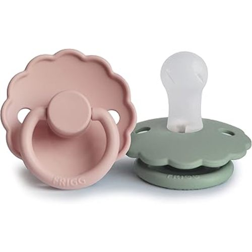 FRIGG Daisy SilkySoft Silicone Baby Pacifier | Made in Denmark | BPA-Free (Blush/Sage, 0-6 Months)