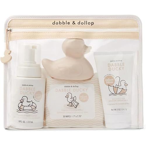 Dabble & Dollop Infant Essentials Kit with Gift Tote - Natural Set for Babies, Fragrance & Essential Oil Free, 100% USA-Made, Dye-Free, Tear-Free, Vegan