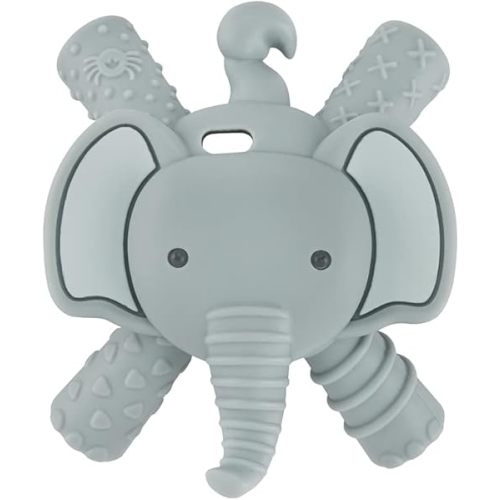 Itzy Ritzy - Ritzy Teether for Molars - Massages Sore Gums & Reaches Back Molars - Silicone Baby Teething Toy with Multiple Textures & Flexible Design - Teething Relief for 3 Months & Up (Elephant)
