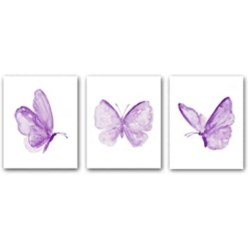 BUHYCK Butterfly Wall Art Prints,Poster with Purple Butterfly,Colorful Butterfly Wall Art Canvas Poster for Girls Bedroom Nursery Home Decor,Gift.Set of 3 (Unframed,8”X10”inches).