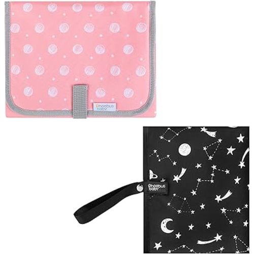 2 Sets PHOEBUS BABY Portable Changing Pad Travel - Waterproof Compact Diaper Changing Mat - Lightweight & Foldable Changing Station, Newborn Shower Gifts (Star and Pink)