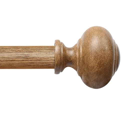 Wood Curtain Rods for Windows 48 to 84 Inch(4-7ft),1 Inch Heavy Duty Curtain Rods with Imitation Wood Grain Finials, Boho Adjustable Drapery Rod of Window Treatment