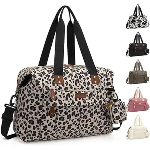 Diaper Bag Tote - Diaper Baby Bags with Pacifier Case, Shoulder Straps, Stroller Clips, Waterproof Large Mommy Maternity Travel Baby Bag for Mom and Dad, Leopard Print