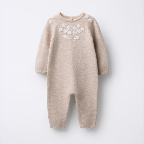 beige floral sweater romper to match beige and white floral bonnet