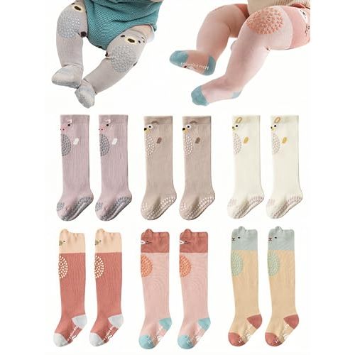 BEHELE Baby Toddlers Knee High Non Slip Socks with Grips Girl Boy Non-Skid Socks Newborn Infant Floor Crawling Tube Stockings