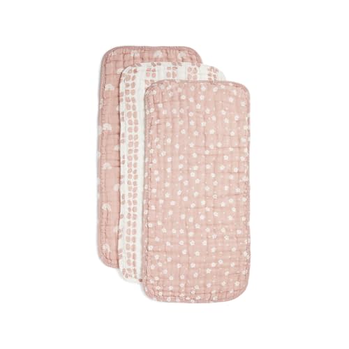 Nana Baby Burp Cloths | 100% Organic Muslin Cotton | Set of 3 (Desert Pink/Ivory)
