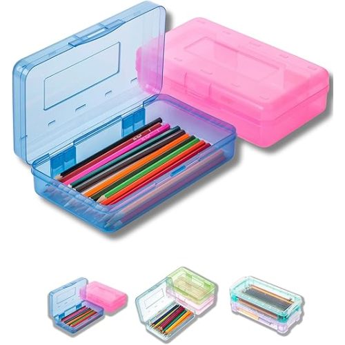 Mr. Pen- Pencil Box, 2 Pack, Assorted Colors, Plastic Hard Pencil Case, School Supply Crayon Small Storage Box, Back to School Supplies